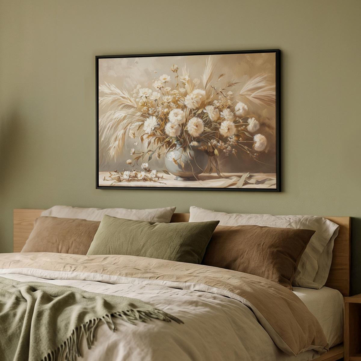 LEINWAND Bilder mit Rahmen - Blumen - Vase - Stilleben - Beige - 70x50 - Creme, Textil (70/50cm) - MuchoWow
