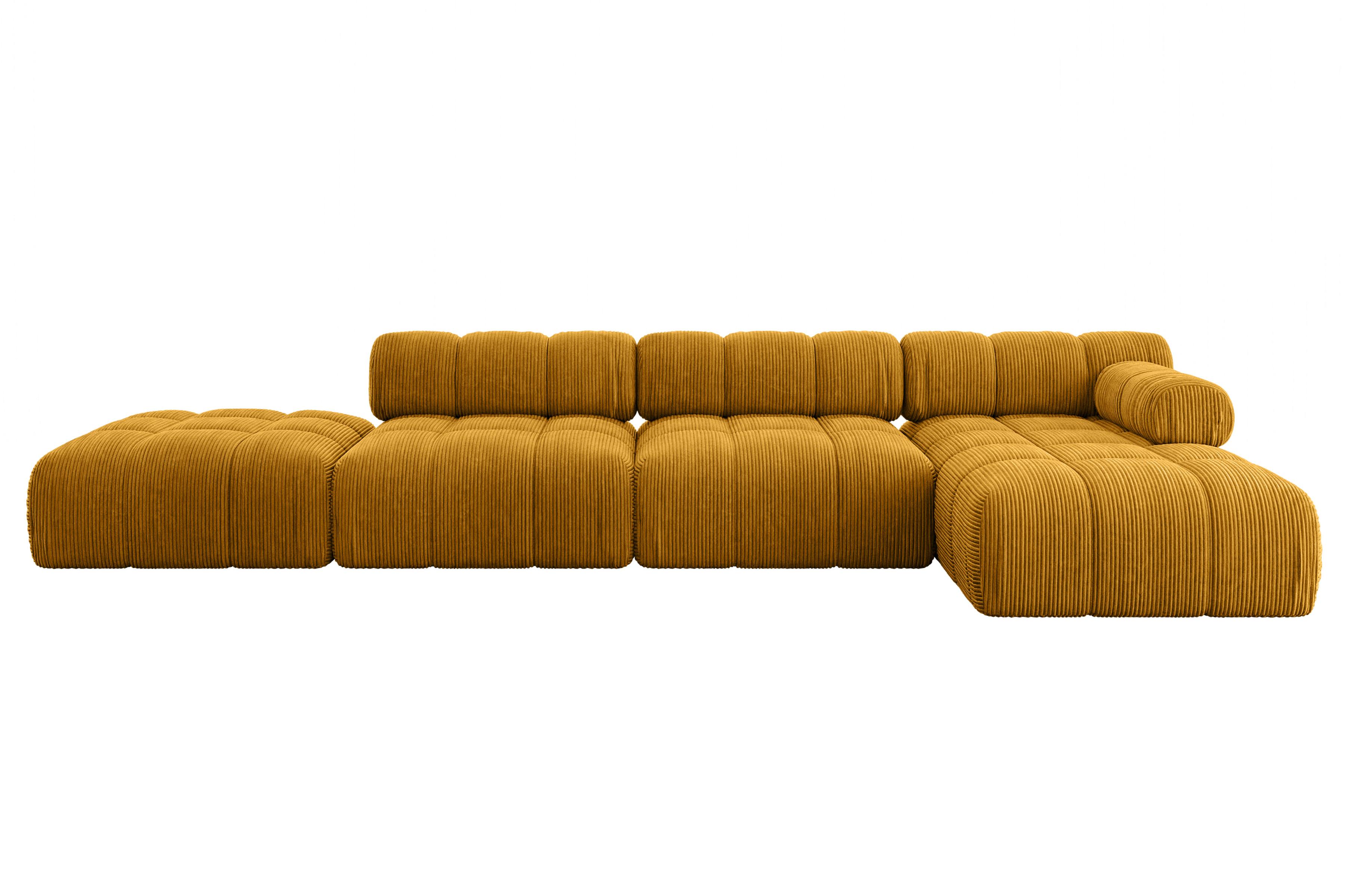 ECKSOFA modulares Sofa Lizur-L2 - 380x160x70 cm Senfgelb Cord - Currygelb, Holzwerkstoff/Textil (380/160cm) - ALTDECOR