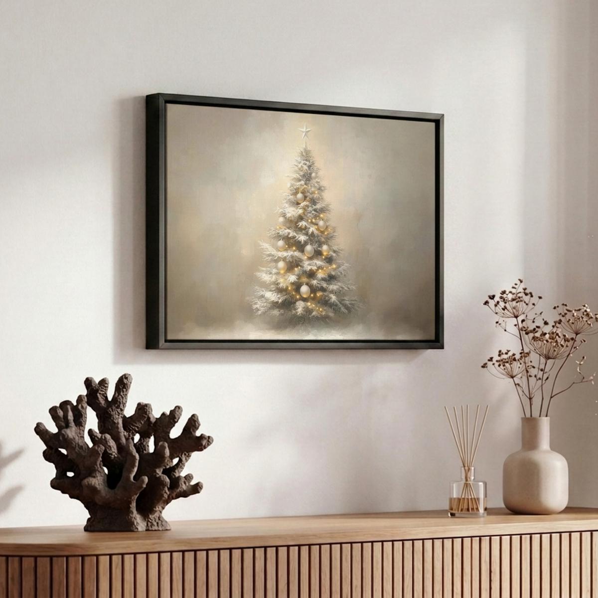 LEINWAND Bilder mit Rahmen - Weihnachten - Weihnachtsbaum - Schnee - Kunst - 30x20 - Champagner, Textil (30/20cm) - MuchoWow