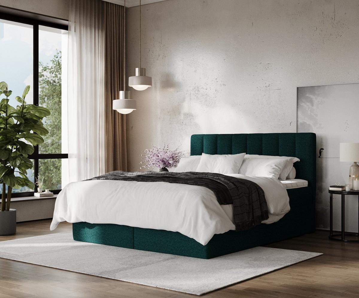 BOXBETT Lusso 200/200 cm Grün im Riva Stoff - Schwarz/Grün, Holz/Holzwerkstoff (200/200cm) - AltaBeds