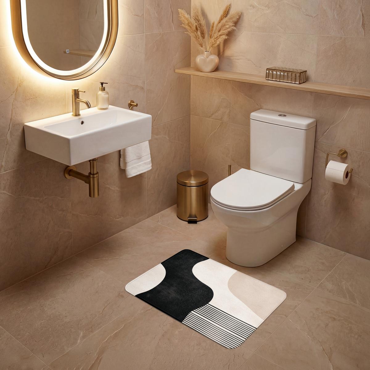 WC-VORLEGER Abstrakt - Japandi - Beige - Modern Toilettenvorleger 60x40 cm - Beige, Textil (60/1cm) - OnlyWow