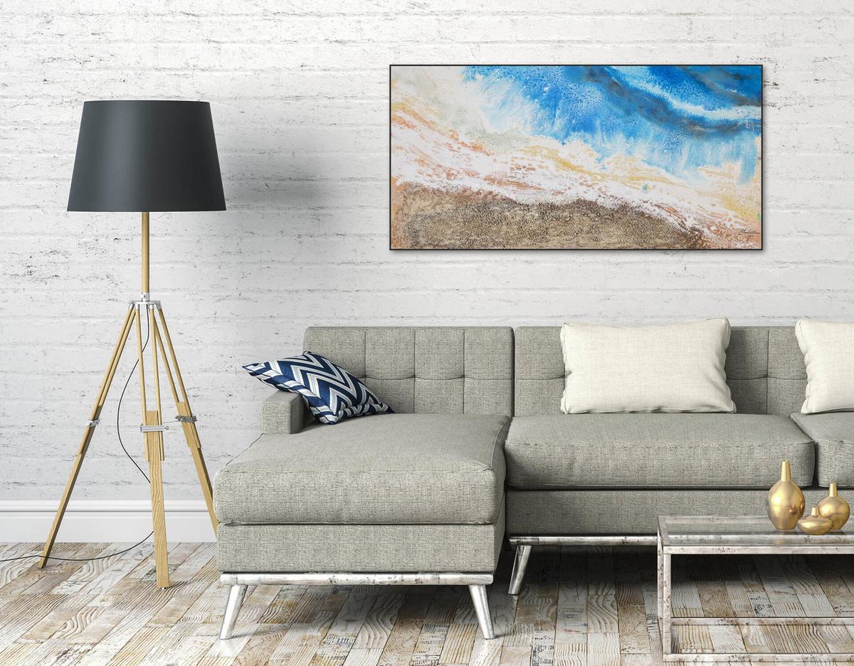 ACRYLBILD HANDGEMALT 120/60 cm - Blau/Braun, Holz/Textil (120/60cm) - KUNSTLOFT