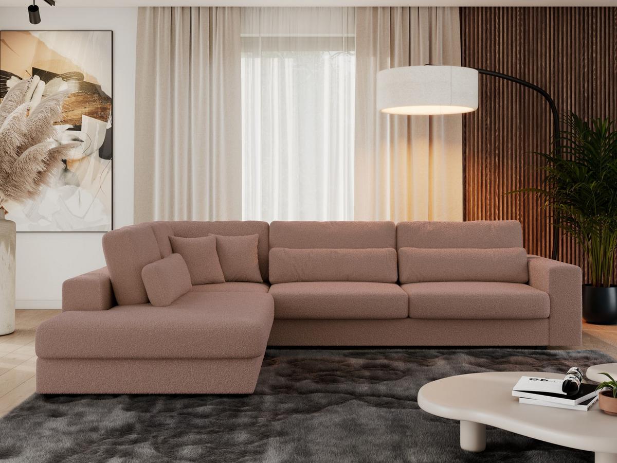 ECKSOFA Savona Rosa Boucle - links - Schwarz/Rosa, Kunststoff/Textil (316/249cm) - MKS