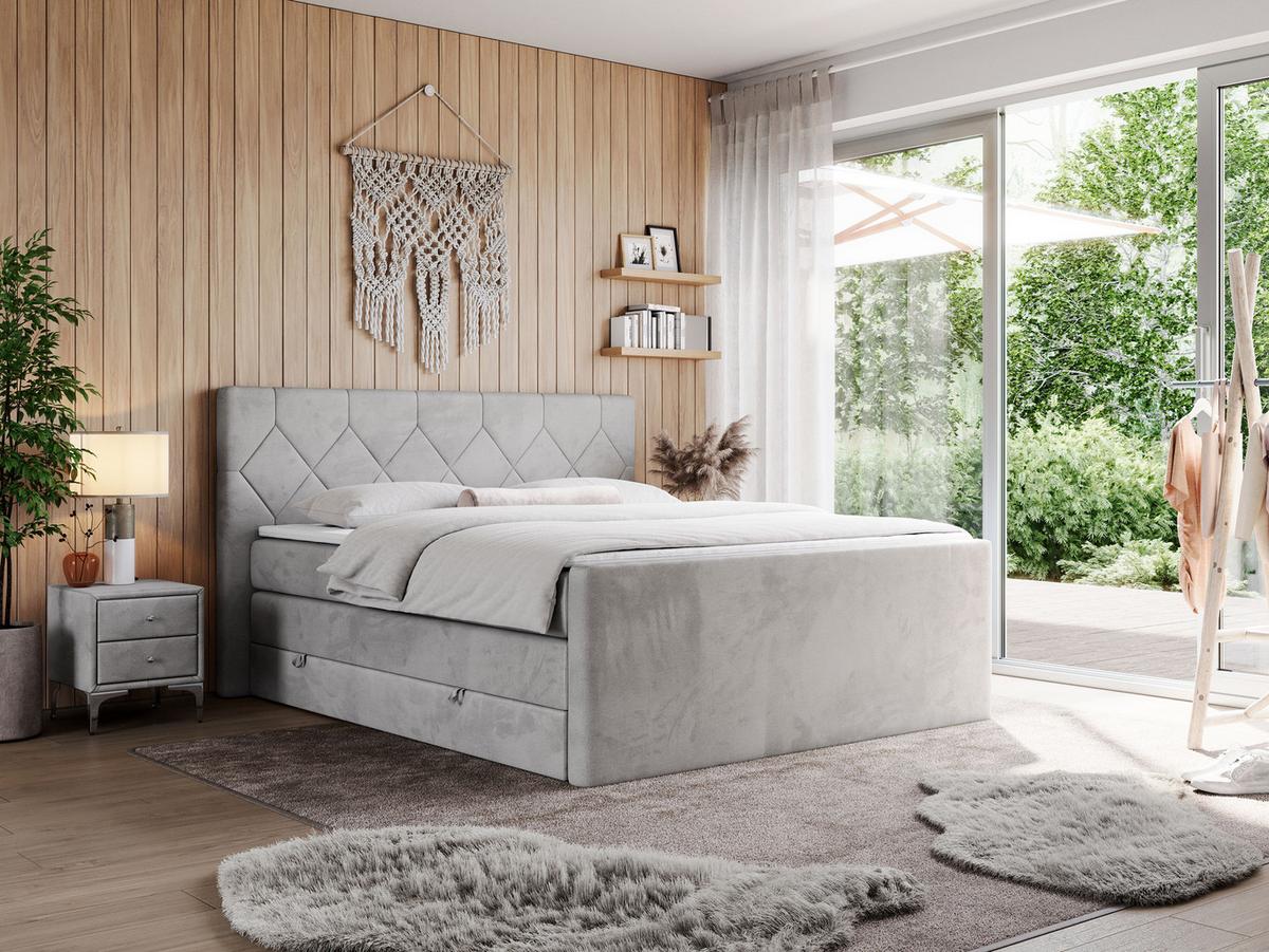 BOXSPRINGBETT KING EIGAR 120/200 Hellgrau Velvet - H3 - Hellgrau, Holz/Textil (120/200cm) - MKS