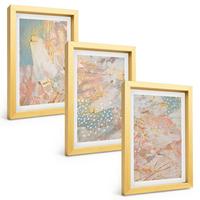 BILDER SET 3er Set - 20x30 cm Goldrahmen - Abstrakte Pastellmuster - Goldfarben, Kunststoff (20/30cm) - TULUP
