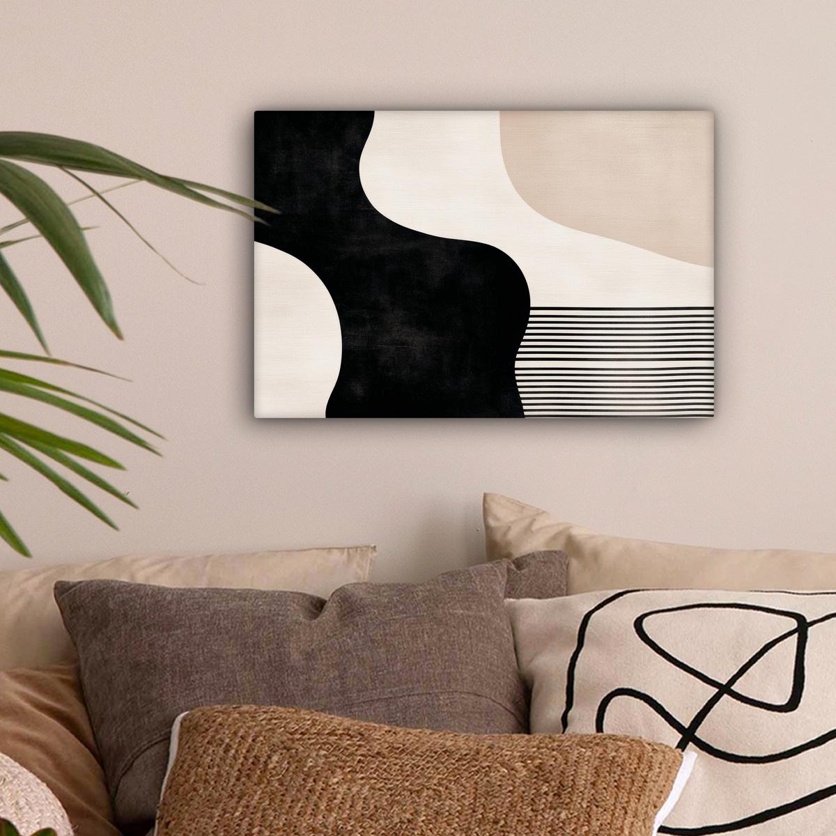 LEINWANDBILD Abstrakt - Japandi - Beige - Modern Deko Schlafzimmer 30x20 cm - Schwarz, Textil (30/20cm) - MuchoWow