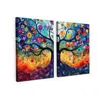 LEINWANDBILD 2er Set Bunt - Baum des Lebens - Blumen - Abstrakt 100x70 cm - Blau, Textil (100/70cm) - MuchoWow