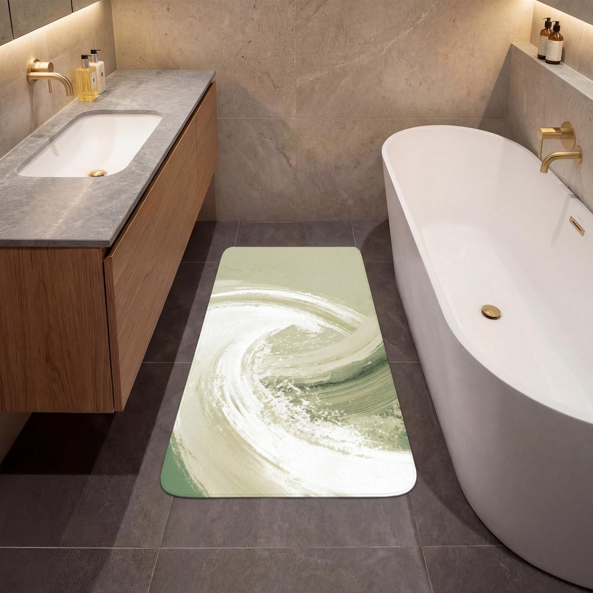 BADEMATTE Abstrakt - Pinselstriche - Wellen - Grün 60x120 cm - Mintgrün, Textil (60/120cm) - OnlyWow