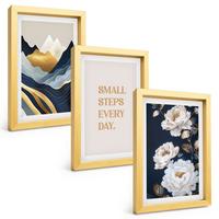 BILDER SET 3er Set - 20x30 cm Goldrahmen - Abstrakte Berge und Blumen Inspiration - Goldfarben, Kunststoff (20/30cm) - TULUP