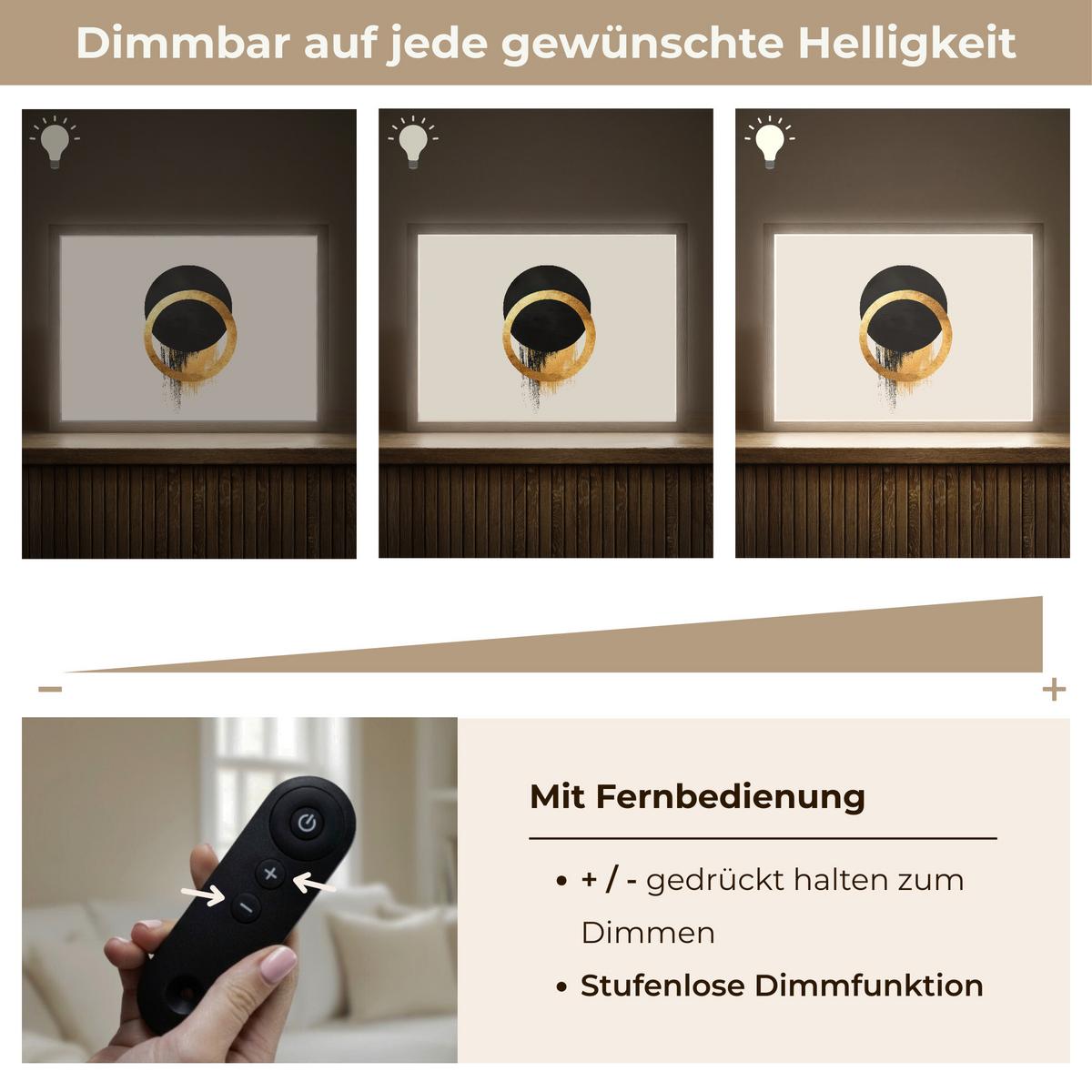 WANDLEUCHTE MIT AKKU Abstraktes Design - Schwarzer Kreis - Farbflecken 40x30 cm - Creme, Holzwerkstoff (40/30/8cm) - OnlyWow