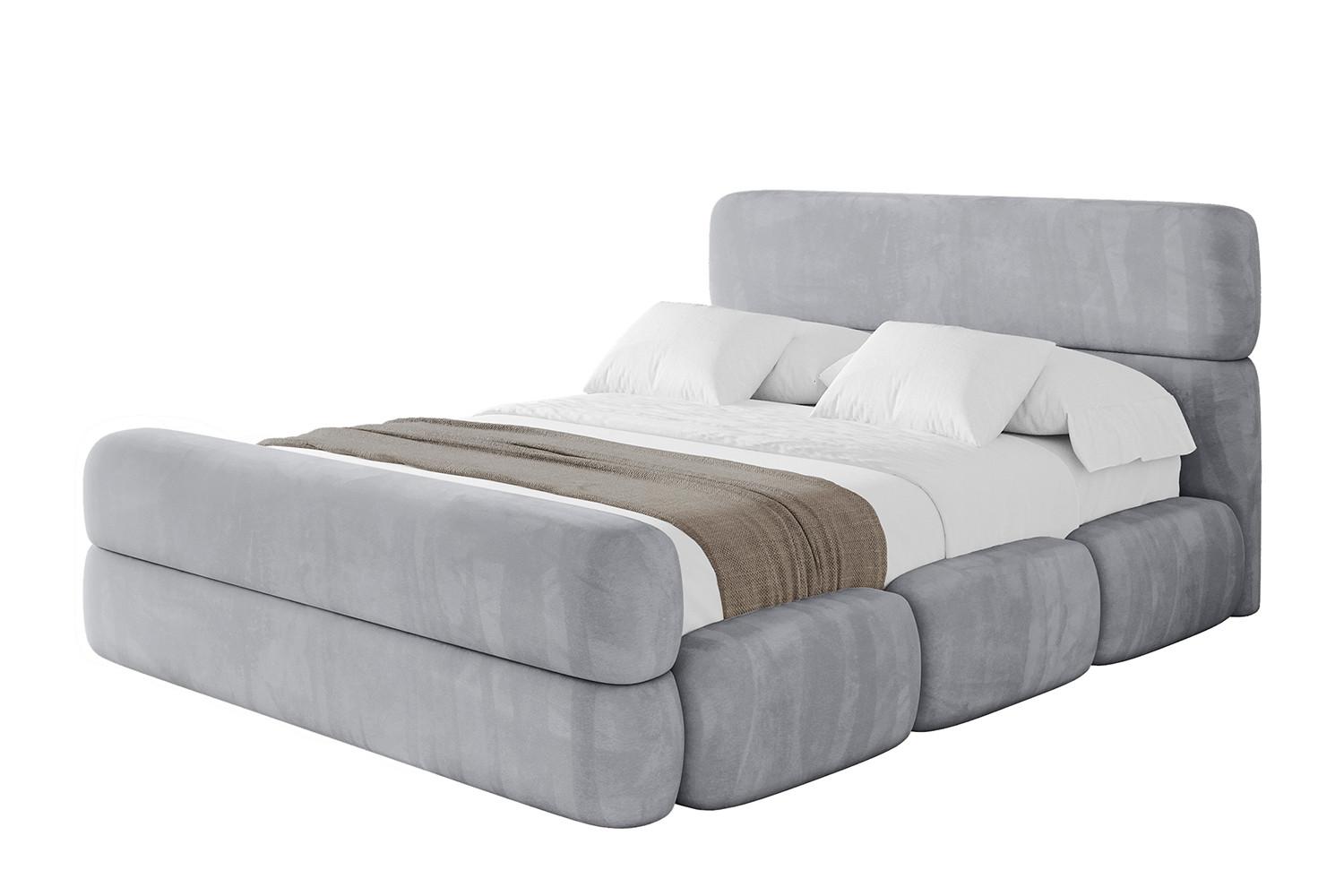POLSTERBETT mit Bettkasten, Fußteil und Lattenrost, Bett mit Matratze H3/H4 - ELVA-Z 180x200 Hellgrau - Hellgrau, Holzwerkstoff/Textil (180/200cm) - ALTDECOR