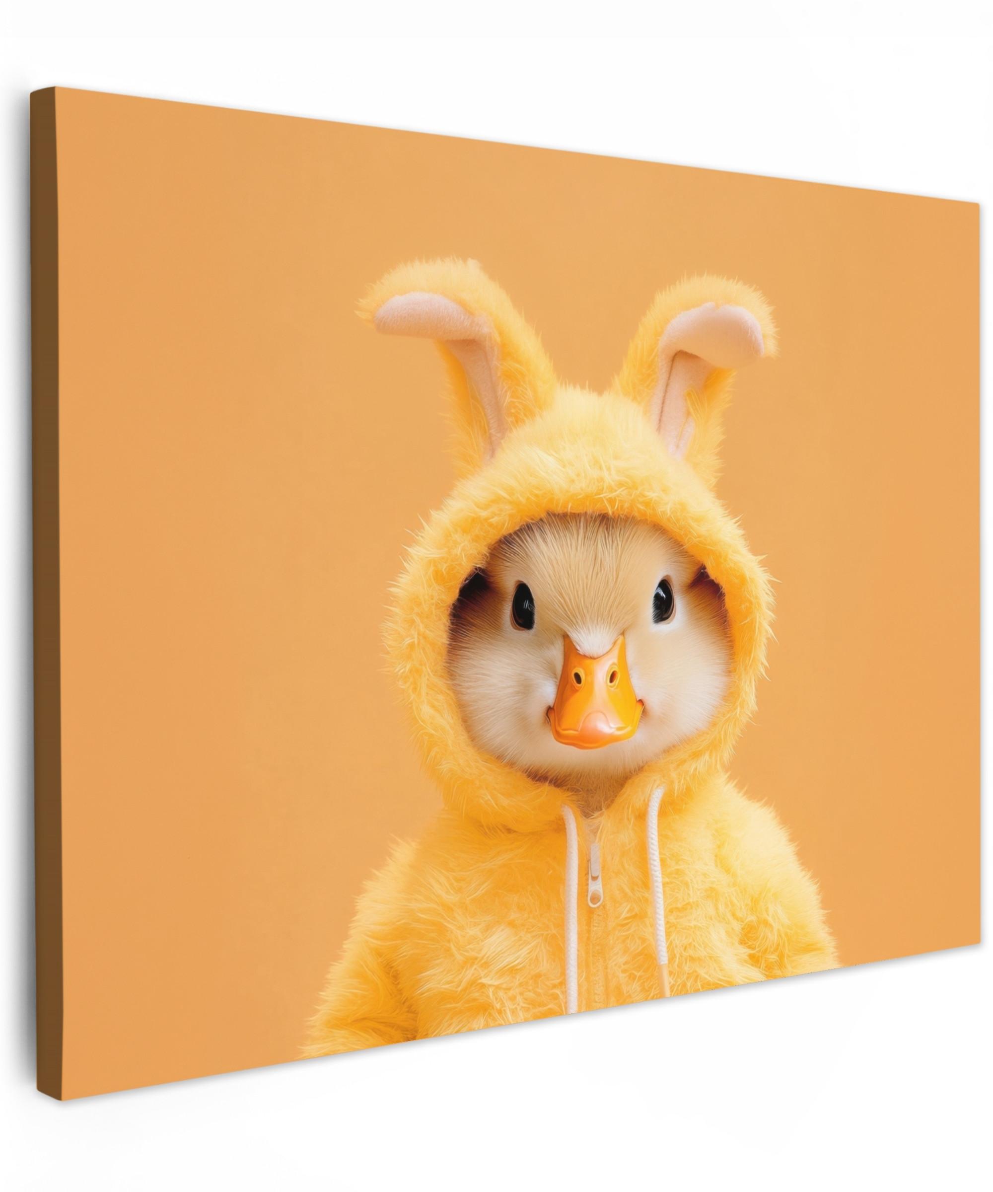LEINWANDBILD Osterhase - Kostüm - Ente Wandbilder 80x60 cm - Gelb, Textil (80/60cm) - MuchoWow