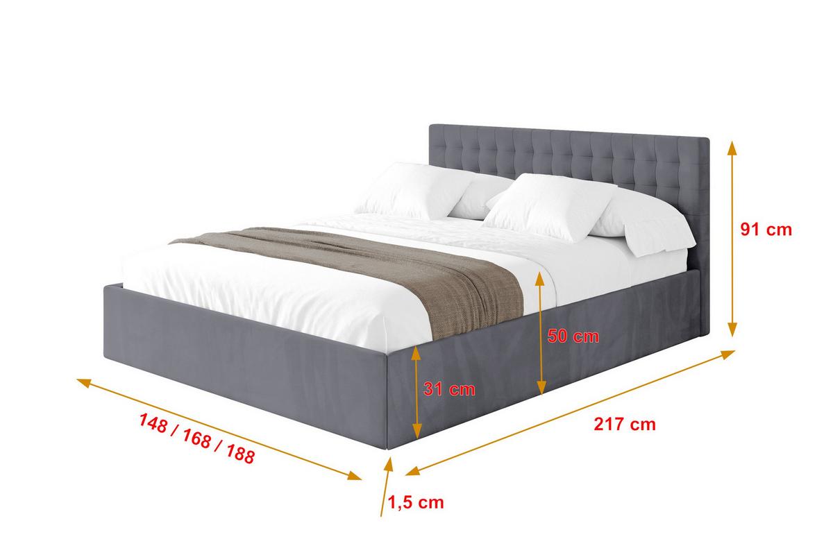 POLSTERBETT mit Bettkasten und Lattenrost, Bett mit Matratze H3/H4 - PARI 160x200 Dunkelgrau - Dunkelgrau, Holzwerkstoff/Textil (160/200cm) - ALTDECOR