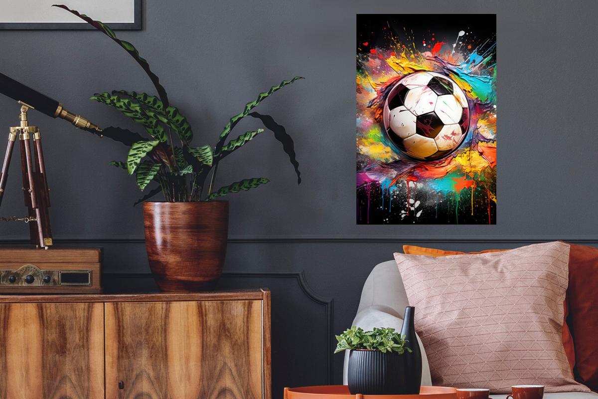 WANDTATTOO Fußball - Farbe - Farben - Schwarz - Weiß Wandbild 40x60 cm - Weiß, Kunststoff (40/60/0.1cm) - MuchoWow
