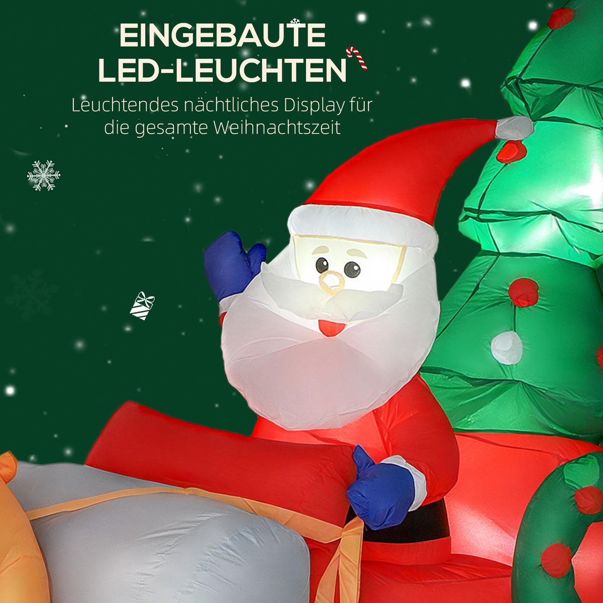 216 cm Aufblasbarer Weihnachtsmann auf Schlitten mit 2 Rentier mit LED-Lichtern - Multicolor, Textil (90/150/216cm) - Outsunny