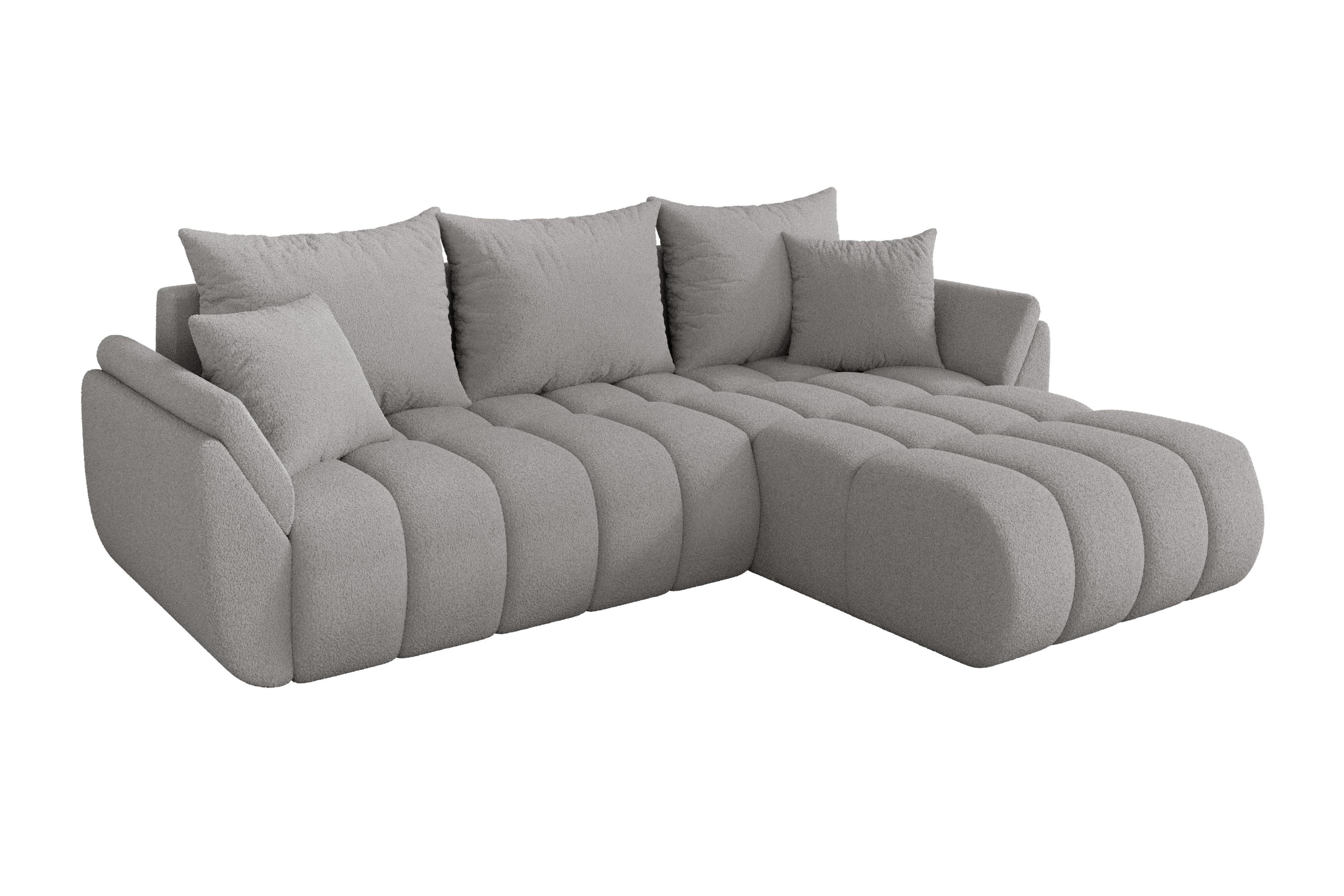 ECKSOFA mit Schlaffunktion Ottomane Rechts TOKO-L-v1 277x194x86 Hellgrau Bouclé - Silberfarben/Hellgrau, Holzwerkstoff/Kunststoff (277/194cm) - ALTDECOR