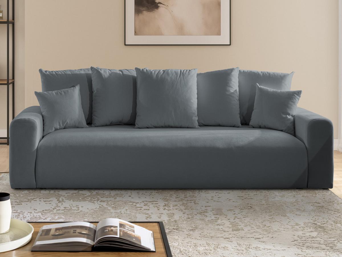 SCHLAFSOFA Calma mit Bettkasten im Bumpy-Design aus weichem Dunkelgrau Webstoff - Dunkelgrau/Schwarz, Holz/Kunststoff (239/88/98cm) - S-Style