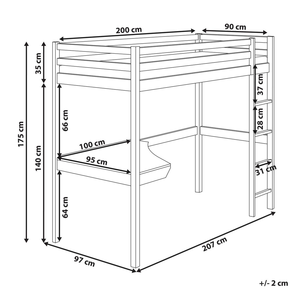 HOCHBETT MIT SCHREIBTISCH 90x200 cm Heller Holzfarbton Loury - Hellbraun, Holz (90/200cm) - Beliani