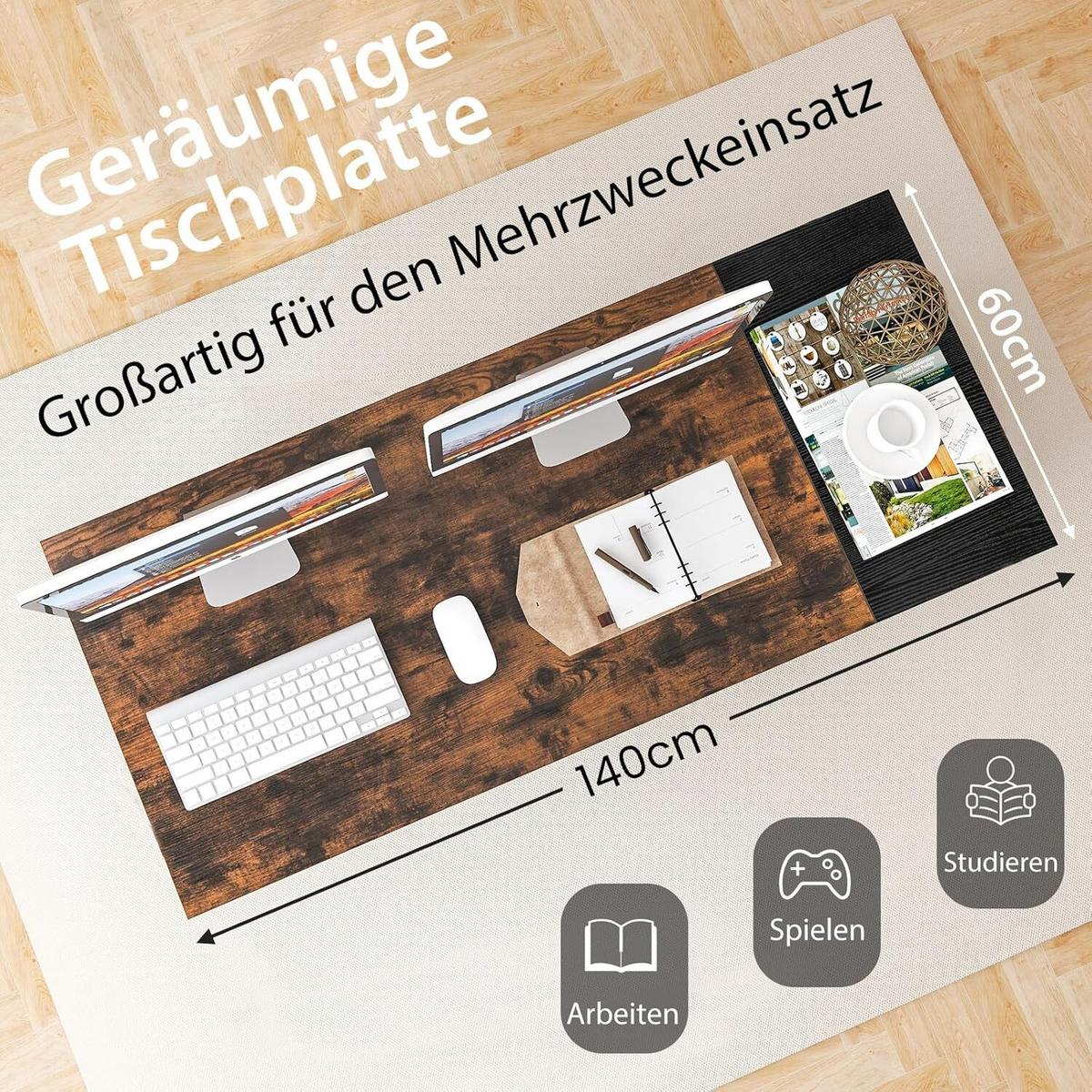 SCHREIBTISCH 75cm Braun - Braun, Holz (60/140/75cm) - COSTWAY