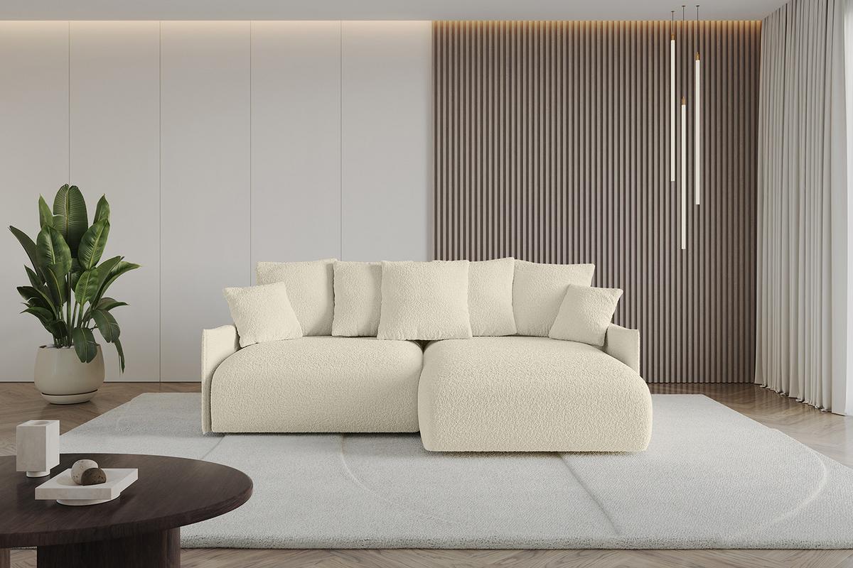 ECKSOFA Ottomane rechts ONESK-L -v1 216x177x72 Beige Bouclé - Hellbraun/Creme, Holzwerkstoff/Kunststoff (177/216cm) - ALTDECOR