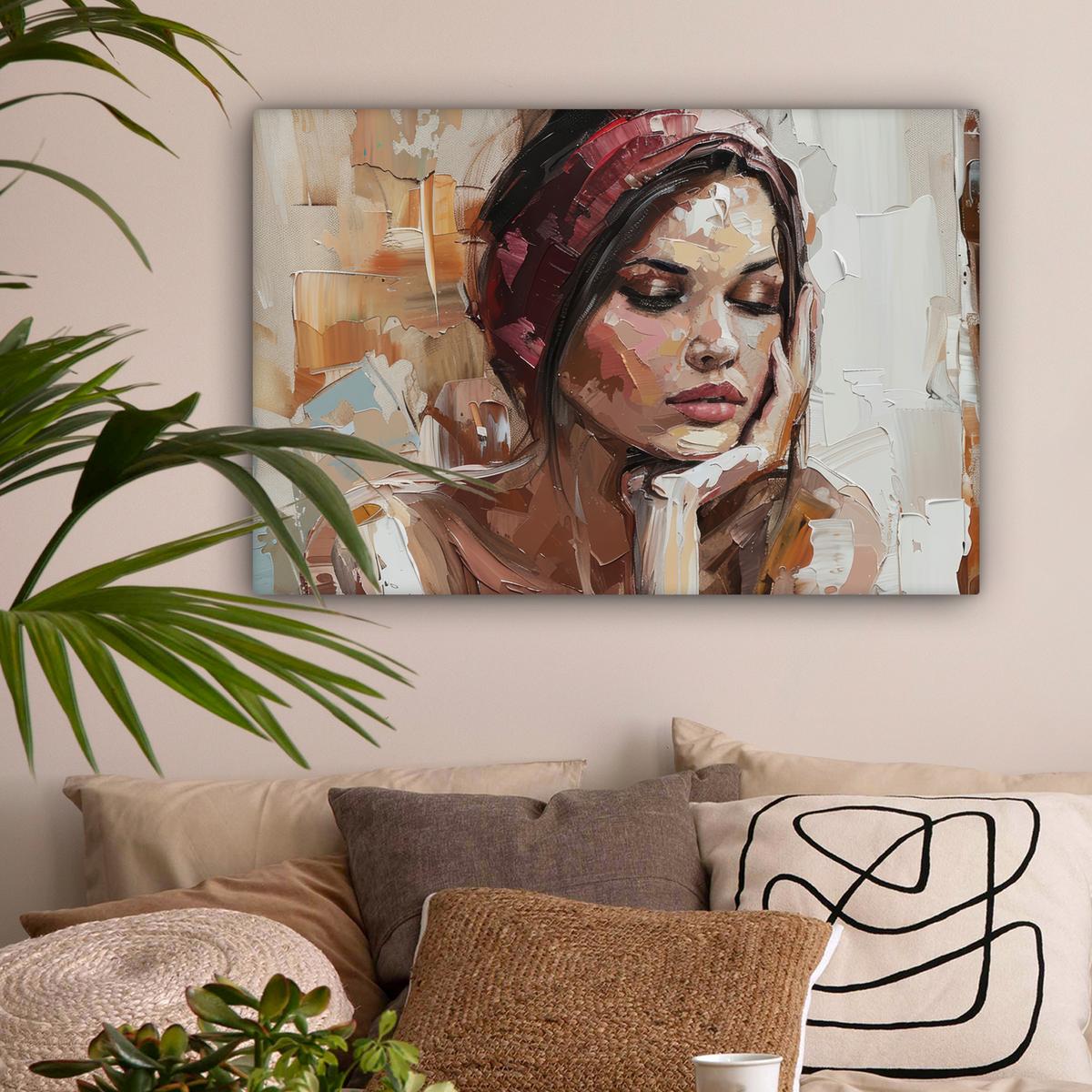 LEINWANDBILD Frau - Lackierung - Porträt - Modern Gemälde 60x40 cm - Altrosa, Textil (60/40cm) - MuchoWow