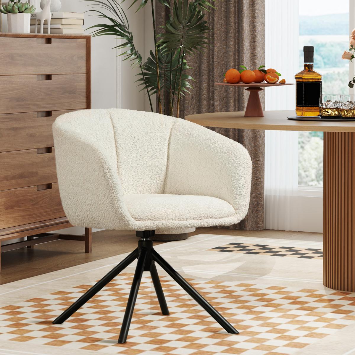 ARMLEHNENSTUHL Loungesessel mit Armlehne, 360° Drehfunktion, Leinenoptik, Cremeweiß - Creme, Kunststoff (58.5/78.5/59cm) - HOMCOM