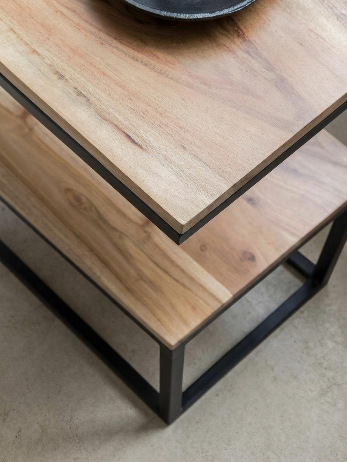 BEISTELLTISCH Massivholz S-Design Metallgestell Ablageflächen INDI, Beige 45x30x60 cm - Beige/Schwarz, Holz/Metall (30/45/60cm) - KADIMA DESIGN