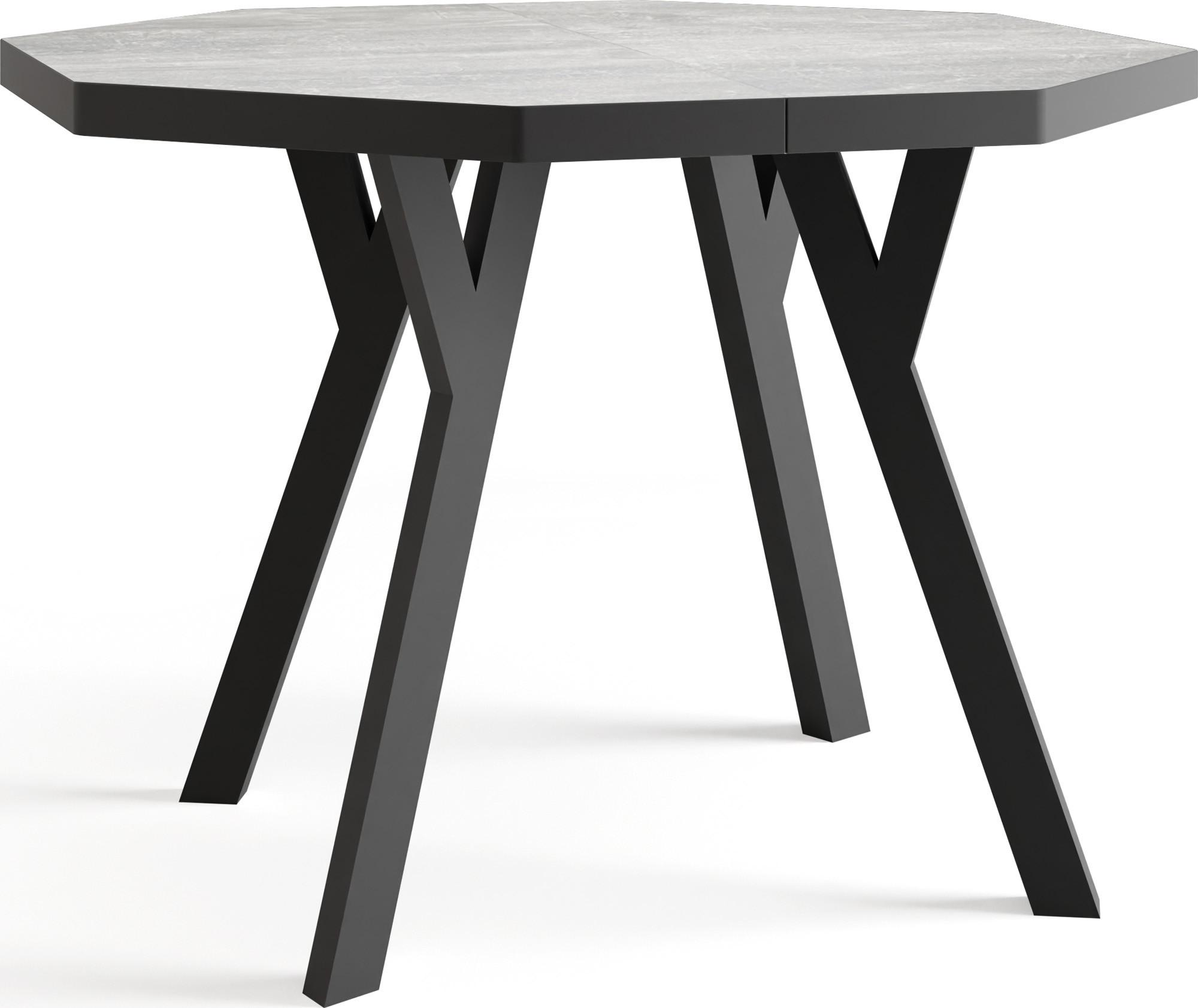 ESSTISCH Desmond achteckiger ausziehbarer, Grauer Beton 100-200/100/76 cm - Hellgrau/Schwarz, Holz/Holzwerkstoff (100/200/76cm) - WFL GROUP