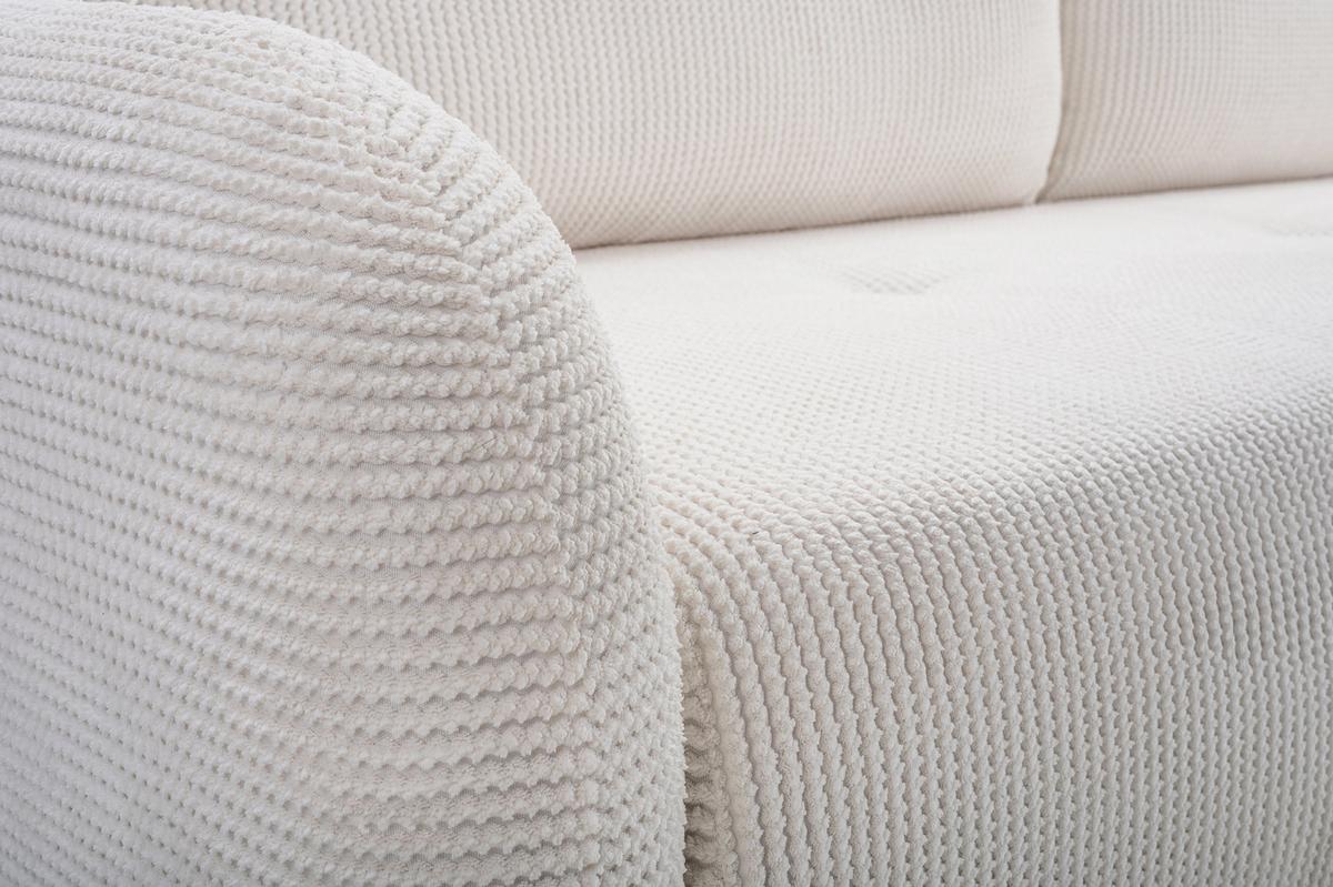 BETTSOFA VIVO Creme Geflochtener Stoff mit Schlaffunktion - Creme, Holz (230/95/102cm) - MASSENO