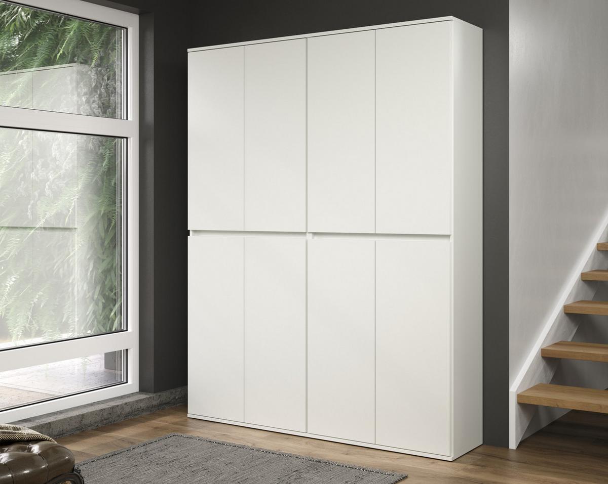 GARDEROBENSCHRANK weiß 148 x 191 cm, Schuhschrank 8-türig - Schwarz/Weiß, Holzwerkstoff/Kunststoff (148/191/34cm) - Top.Furn