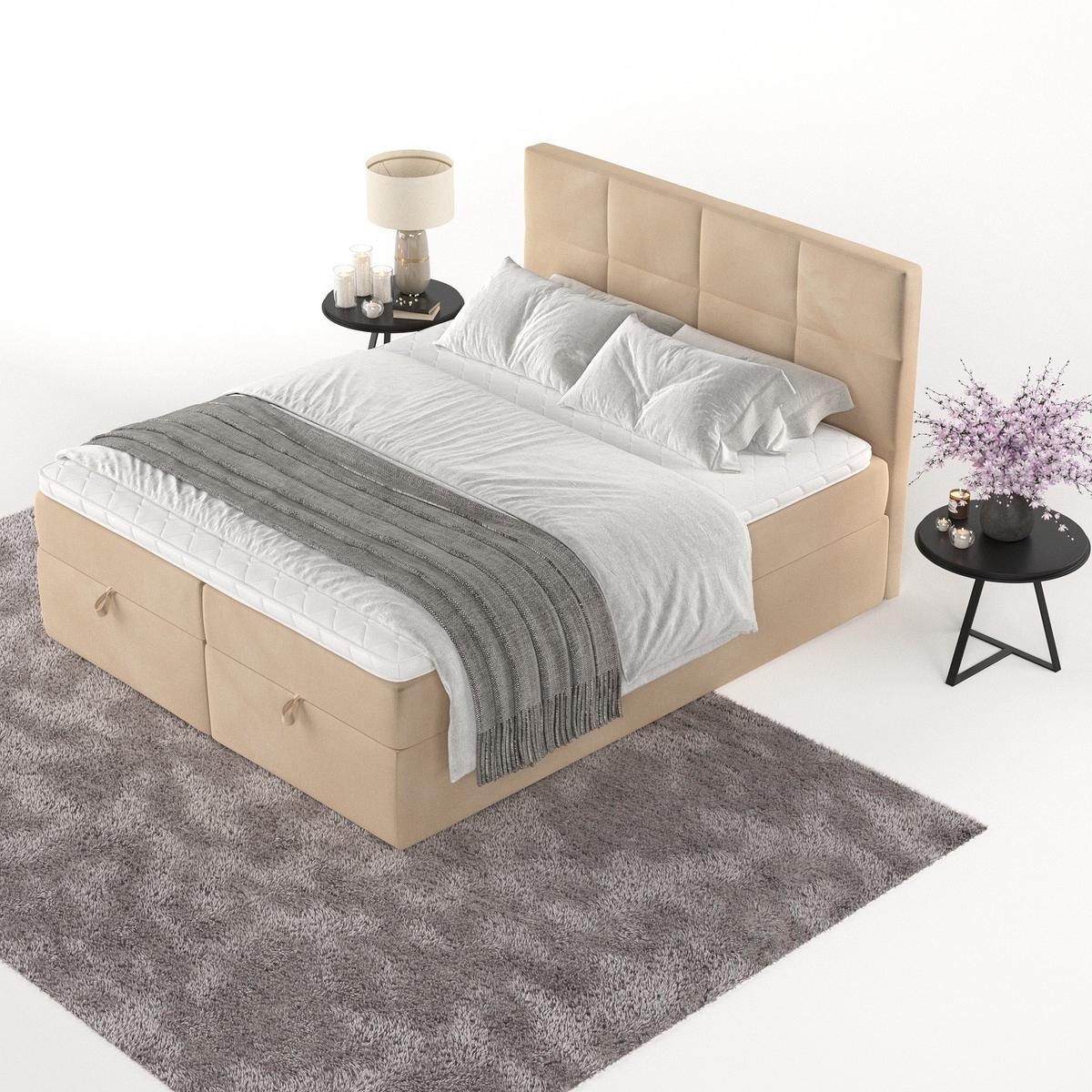 BOXBETT Velto 140/200 cm Beige im Kronos Stoff - Beige/Schwarz, Holz/Holzwerkstoff (140/200cm) - AltaBeds