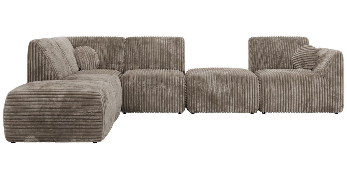 ECKSOFA NOARA 6M L Hellbraun Cord - Links - Hellbraun/Schwarz, Kunststoff/Textil (244/355cm) - MKS