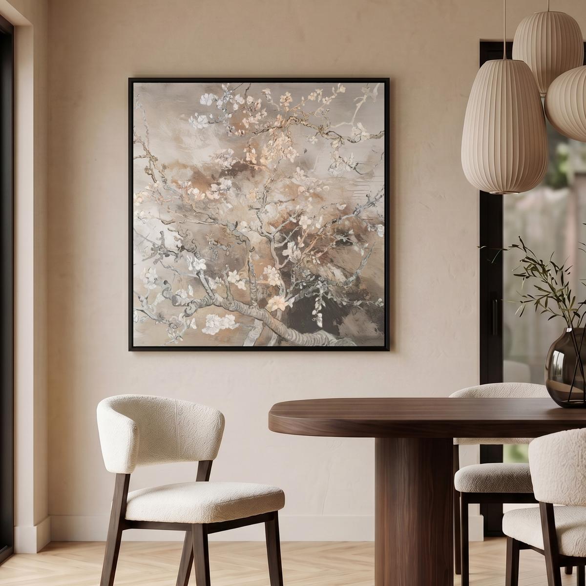 LEINWAND Bilder mit Rahmen - Mandelblüte - Kunst - Van Gogh - Beige - Abstrakt - 90x90 - Braun, Textil (90/90cm) - MuchoWow