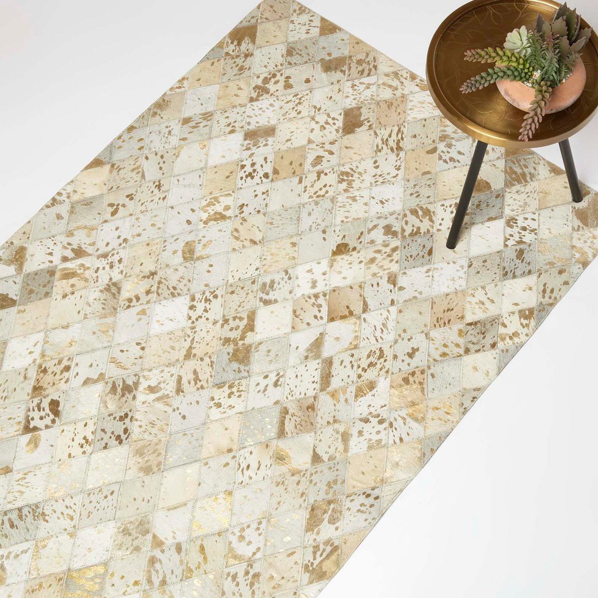 PATCHWORK-TEPPICH Leder, Rauten-Muster 90/150 cm - Multicolor, Leder (90/150cm) - Homescapes