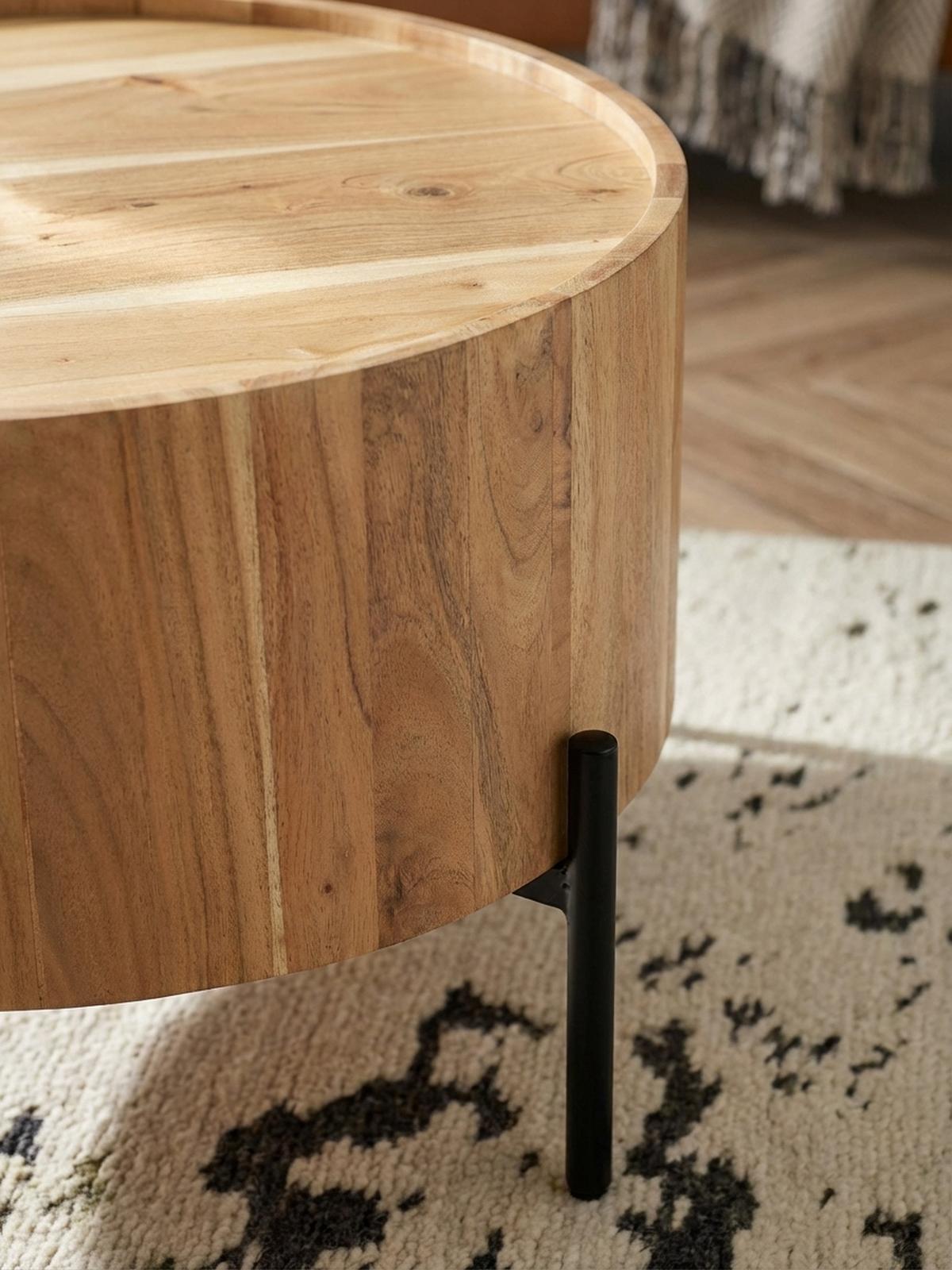 COUCHTISCH Akazie Massivholz Rund 60x60x41cm Metallgestell Braun/Schwarz - Schwarz/Akaziefarben, Holz/Metall (60/60/41cm) - KADIMA DESIGN