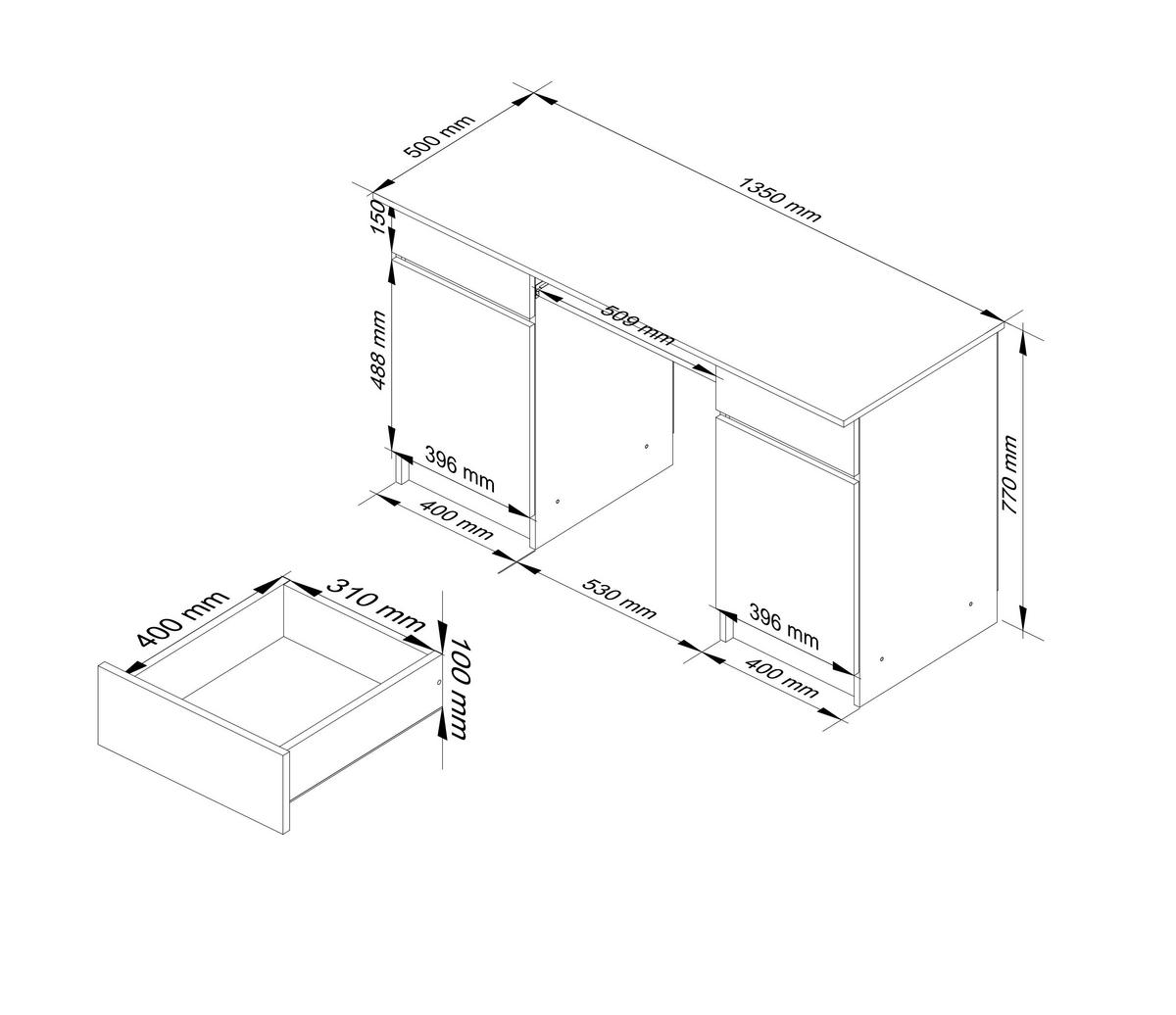 SCHREIBTISCH Eiche Sonoma 77/135/50 - Sonoma Eiche, Holzwerkstoff (135/60/77cm) - RAUMHIRSCH FURNITURE