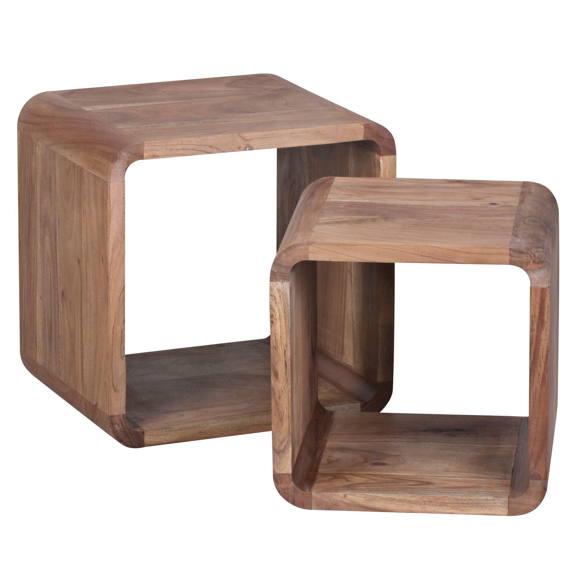 BEISTELLTISCH Set – 2-teilig Akazie Massivholz Würfelform - Braun/Akaziefarben, Holz (43/36/43cm) - KADIMA DESIGN