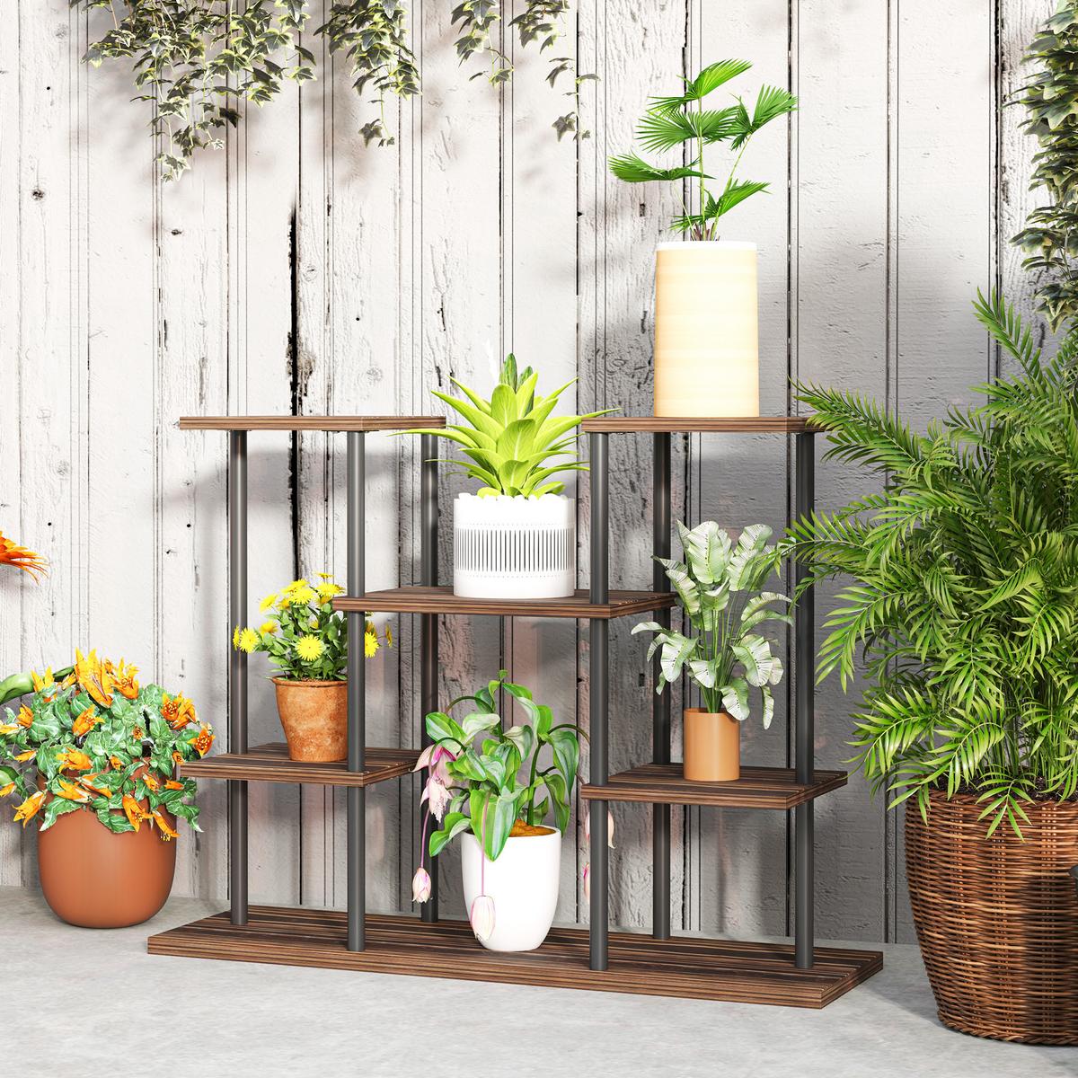 BLUMENSTÄNDER Stahl Tannenholz Verkohlt - Dunkelbraun, Metall (24/61.5/80cm) - Outsunny