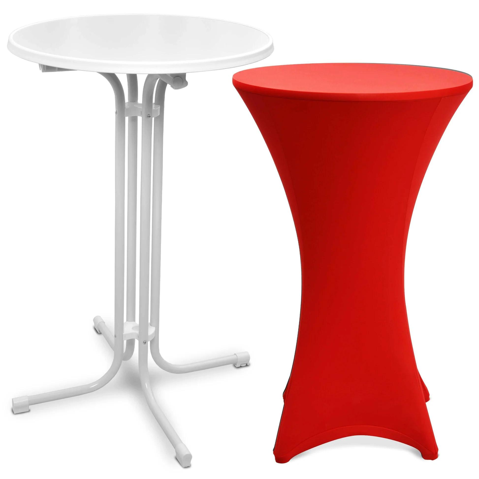 STEHTISCH Bellini Ø 80cm Weiß mit Stella Stehtischhusse Ø 80cm Rot - Rot/Weiß, Metall (80/80/110cm) - Beautissu 