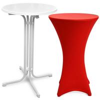 STEHTISCH Bellini Ø 80cm Weiß mit Stella Stehtischhusse Ø 80cm Rot - Rot/Weiß, Metall (80/80/110cm) - Beautissu 