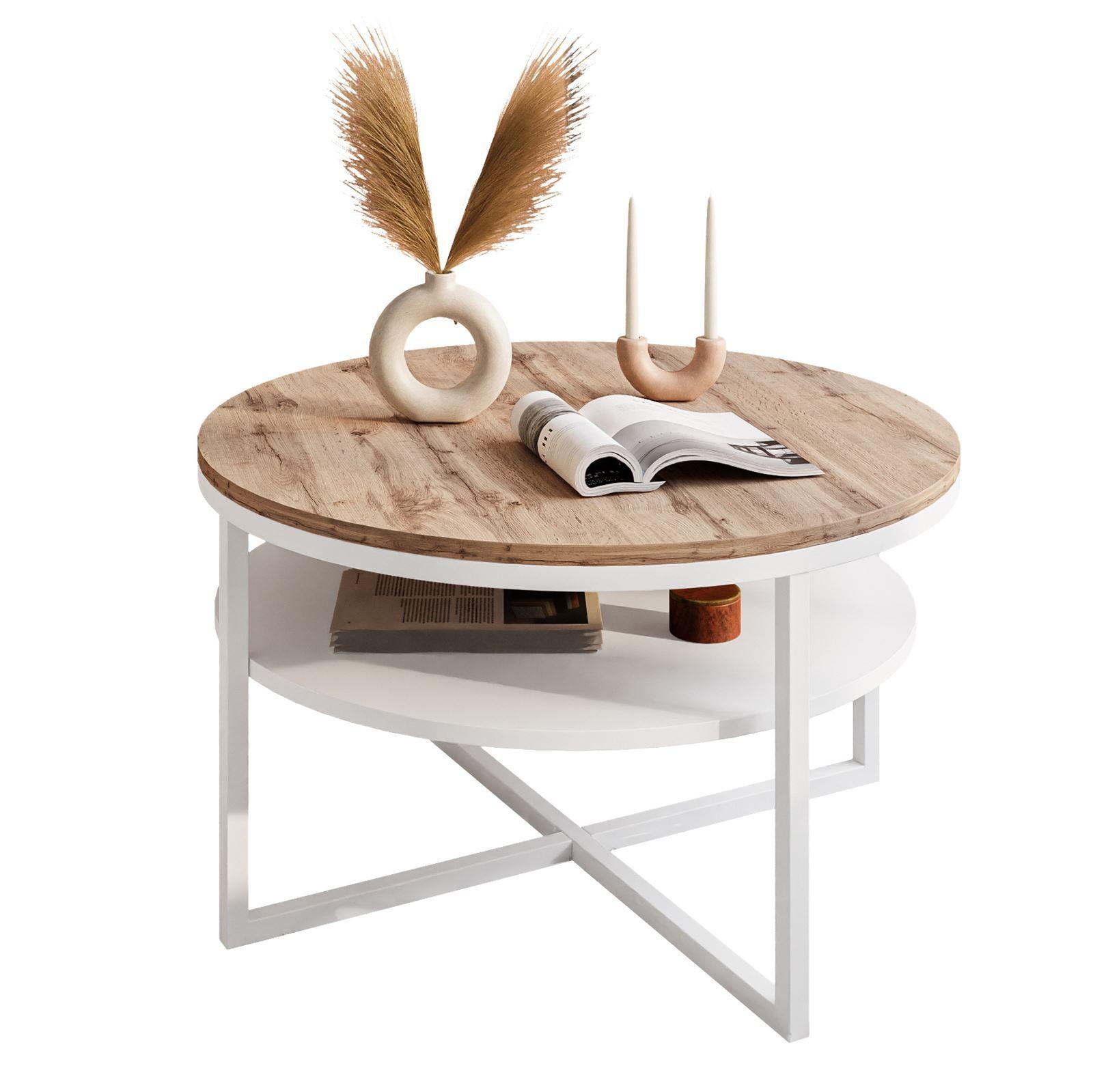COUCHTISCH CIRI-X mit Regal Eichenholz Wotan - Eiche Wotan/Weiß, Holzwerkstoff (70/70/45.6cm) - Lookway