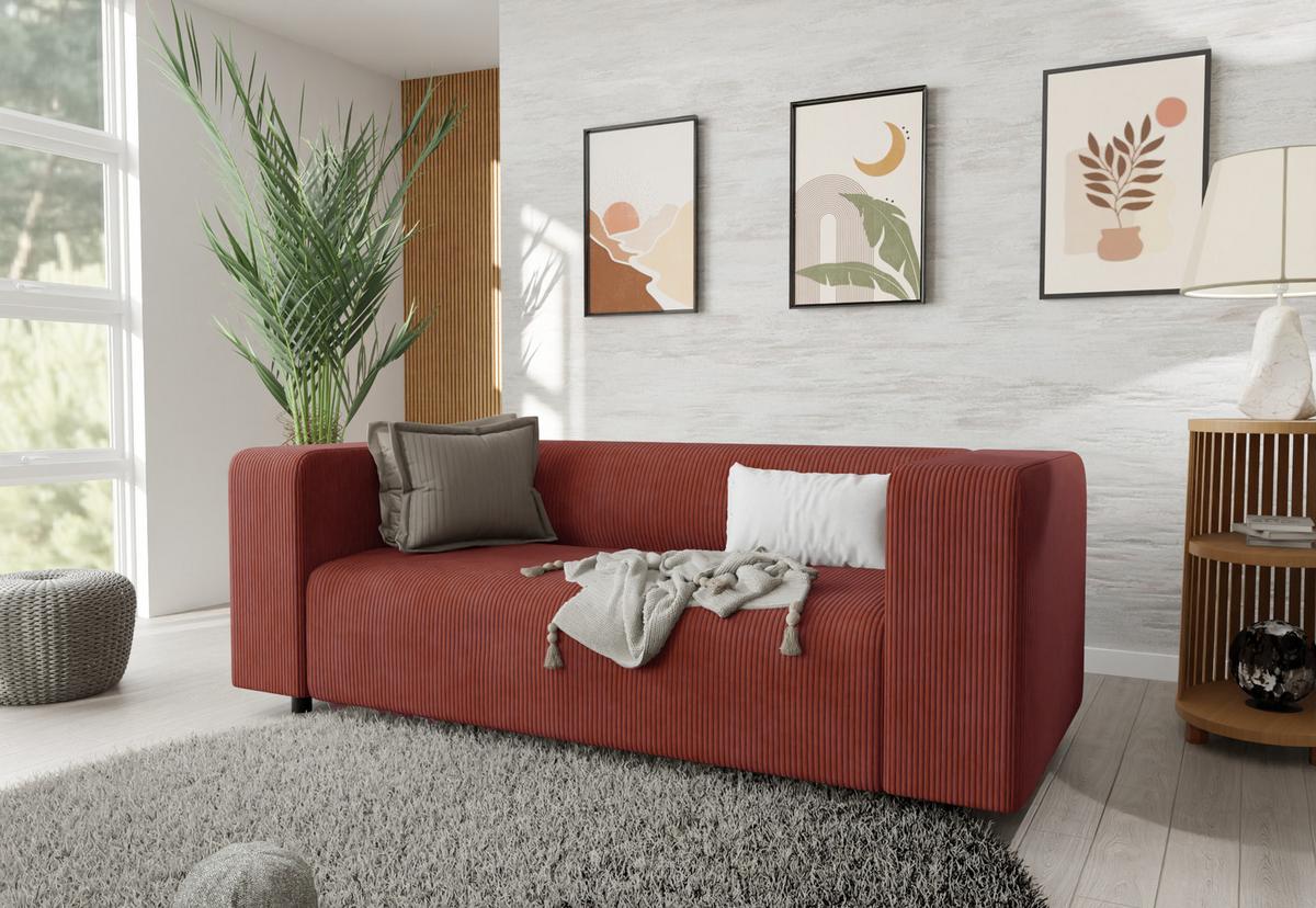 SITZGARNITUR 3+2 Tove Terrakotta Cord - Terracotta/Schwarz, Holz/Kunststoff (175/65/80cm) - S-Style Möbel