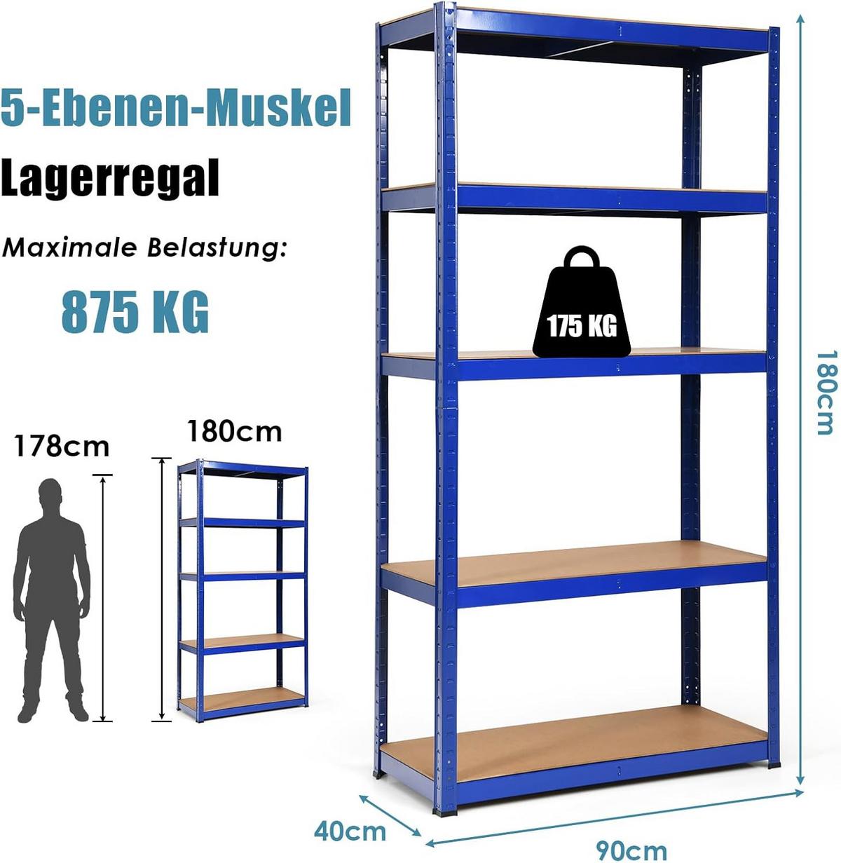 LAGERRGAL Blau - Blau, Holz (90/180/40cm) - COSTWAY
