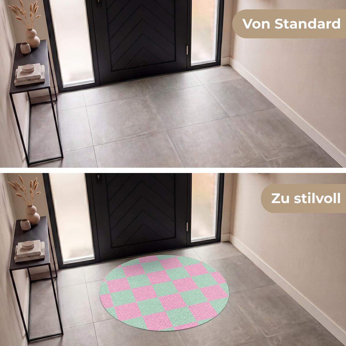 FUSSMATTE Schachbrettmuster - Grün - Rosa - Würfel Fußabtreter 120x120 cm - Mintgrün, Kunststoff (120/0.4cm) - MuchoWow