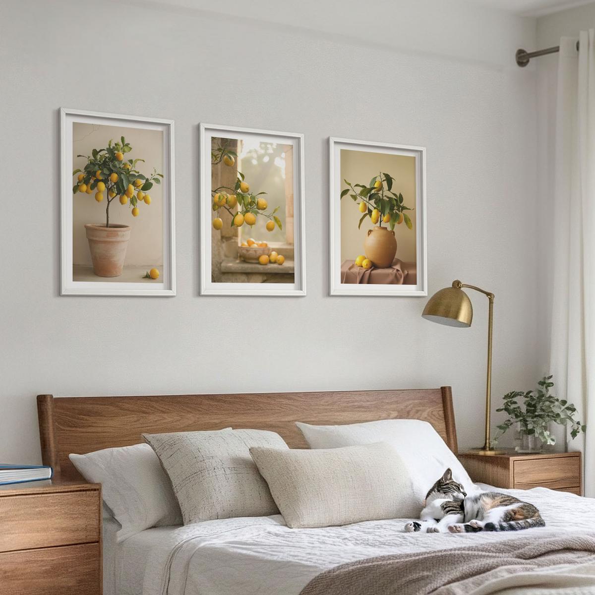 BILDER SET 3er Set - 40x60 cm Weißer Rahmen - Zitronenbäume im Topf - Weiß, Kunststoff (40/60cm) - TULUP