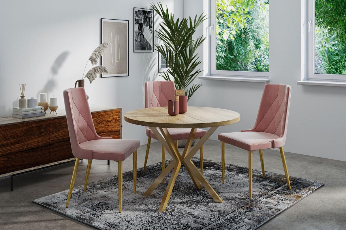 ESSTISCH Flora runder ausziehbarer, Craft Eiche 100-180/100/76 cm - Eiche Wotan/Goldfarben, Holzwerkstoff/Metall (100/180/76cm) - WFL GROUP
