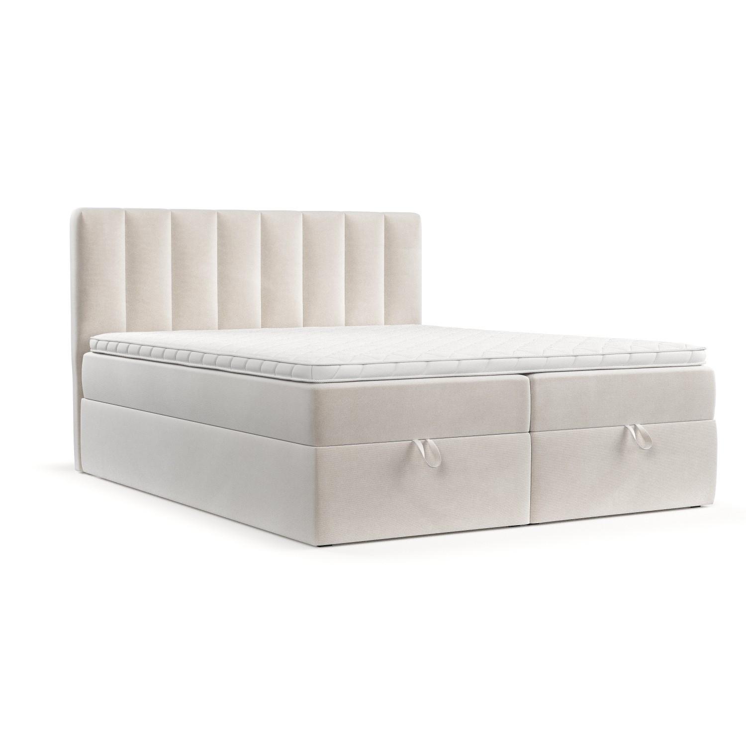 BOXBETT Lusso 160/200 cm Creme im Paros Stoff - Creme/Schwarz, Holz/Holzwerkstoff (160/200cm) - AltaBeds