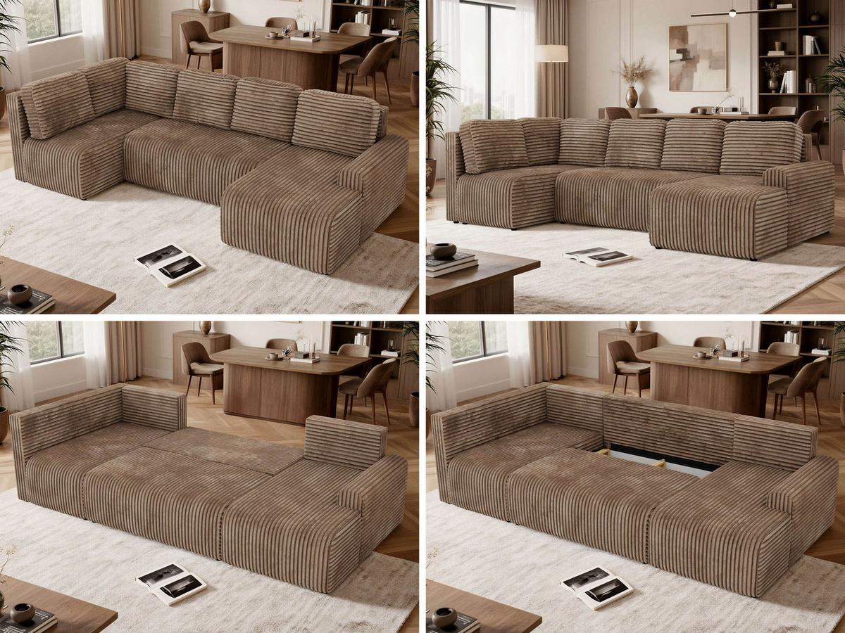 WOHNLANDSCHAFT NESSARO COR U Braun Cord - Links Seite - Schwarz/Braun, Kunststoff/Textil (307/92/151cm) - MKS