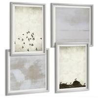 BILDER SET 4er Set - 50x50 cm & 40x60 cm Silberner Rahmen - Minimalistische Vögel im Flug - Silberfarben, Kunststoff (50/50cm) - TULUP