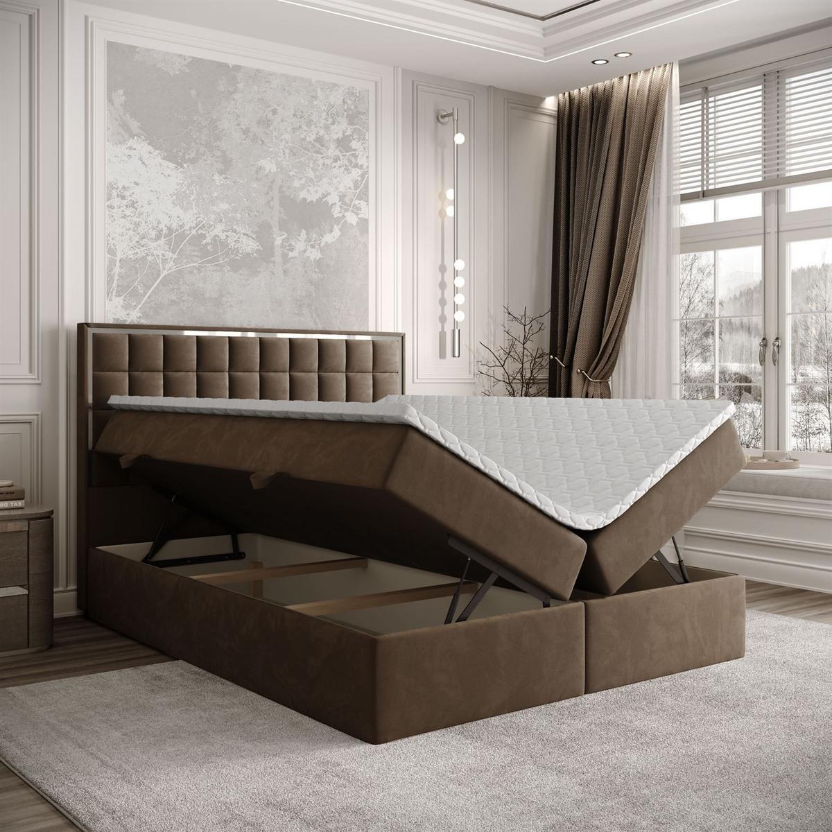 BOXSPRINGBETT ISADORA SILVER mit Bettkasten und Topper 140x200 cm Royal Velvet 196 - Braun, Textil - Lookway